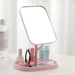 Portable Dressing Table Mirror with Rotating Tray for Makeup and Vanity Use