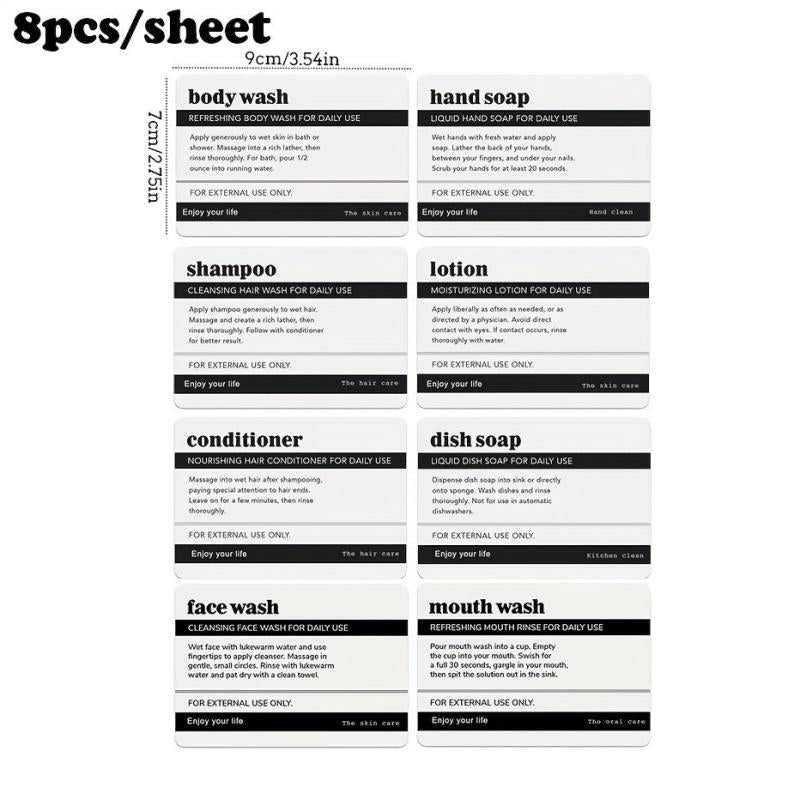 Waterproof Bathroom Labels for Dispenser Bottles - Classic Style Decal