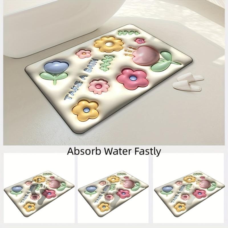 Soft 3D Print Bathroom Mat Diatom Mud Water Absorbent Non Slip Carpet