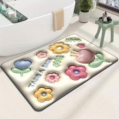 Soft 3D Print Bathroom Mat Diatom Mud Water Absorbent Non Slip Carpet