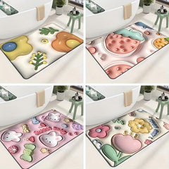 Soft 3D Print Bathroom Mat Diatom Mud Water Absorbent Non Slip Carpet
