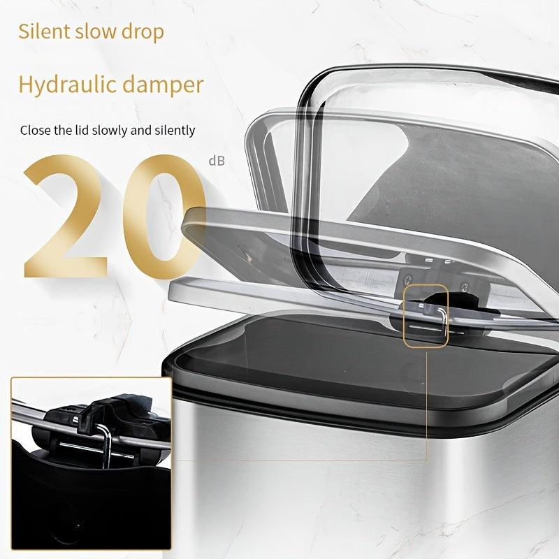 Small Rectangular Trash Can Soft Close Lid Stain Resistant Brushed Stainless