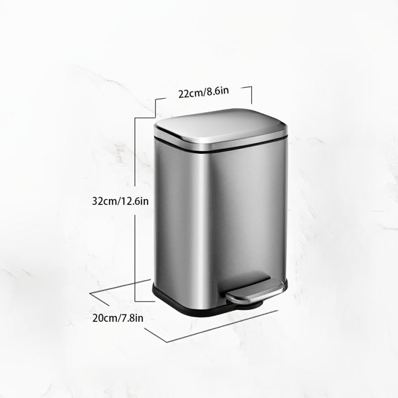 Small Rectangular Trash Can Soft Close Lid Stain Resistant Brushed Stainless