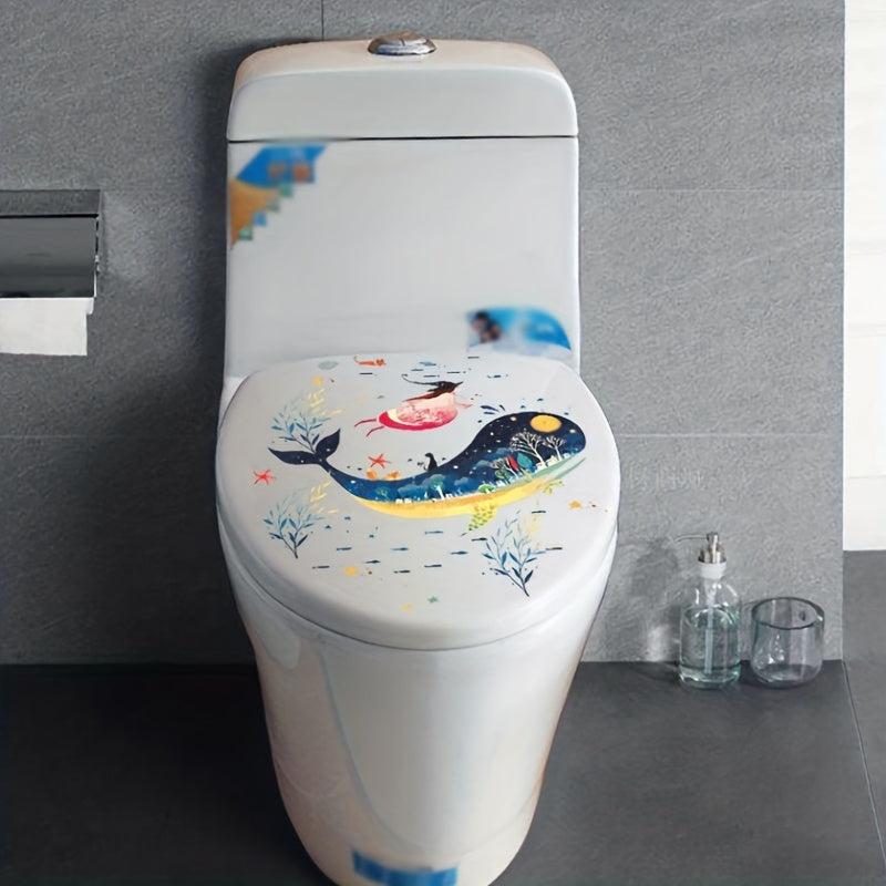Whale Pattern Toilet Lid Decal Removable Self Adhesive Toilet Sticker