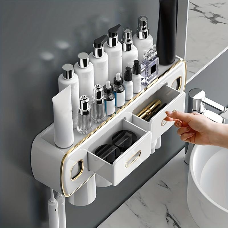 Wall-Mounted Toothbrush Holder & Tumbler Set - Space-Saving Bathroom Organizer