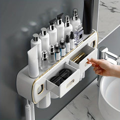 Wall-Mounted Toothbrush Holder & Tumbler Set - Space-Saving Bathroom Organizer