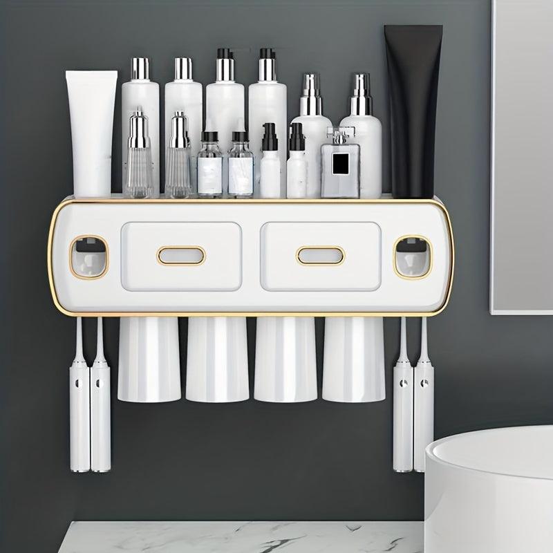 Wall-Mounted Toothbrush Holder & Tumbler Set - Space-Saving Bathroom Organizer