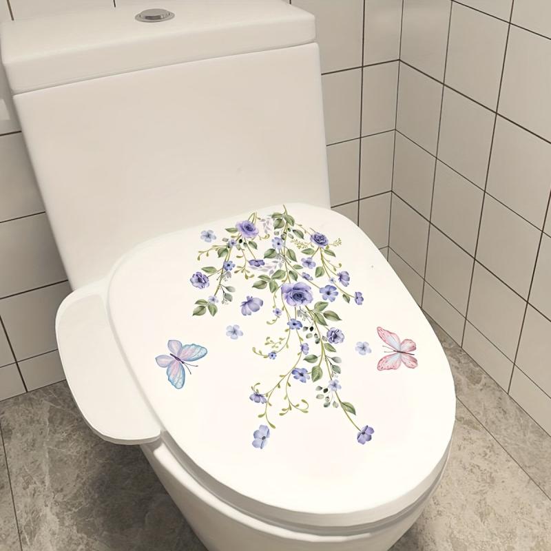 Cartoon Flower Green Plant Butterfly Toilet Stickers Bathroom Self Adhesive