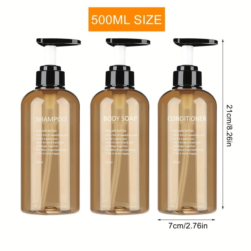 3pcs Amber Plastic Soap Dispenser Bottles with Pump