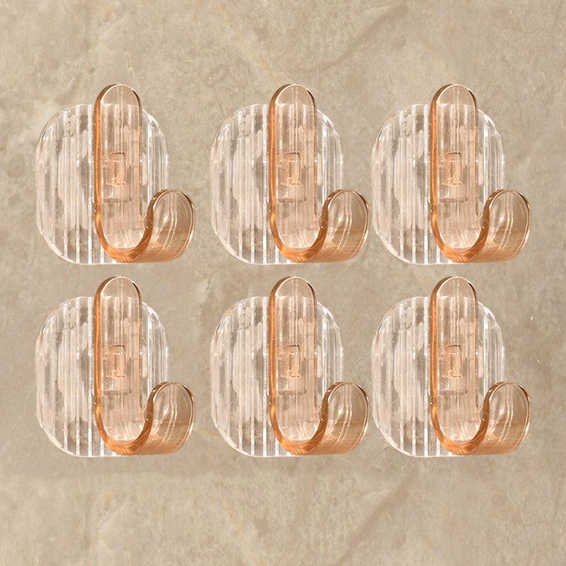 6pcs Acrylic No Drill Hook Wall Mounted Adhesive Clothes Hooks