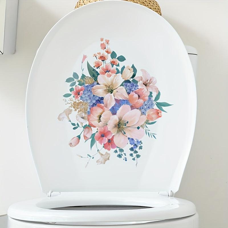 Flower Bird Pattern Toilet Lid Decal Self Adhesive Sticker
