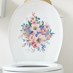 Flower Bird Pattern Toilet Lid Decal Self Adhesive Sticker