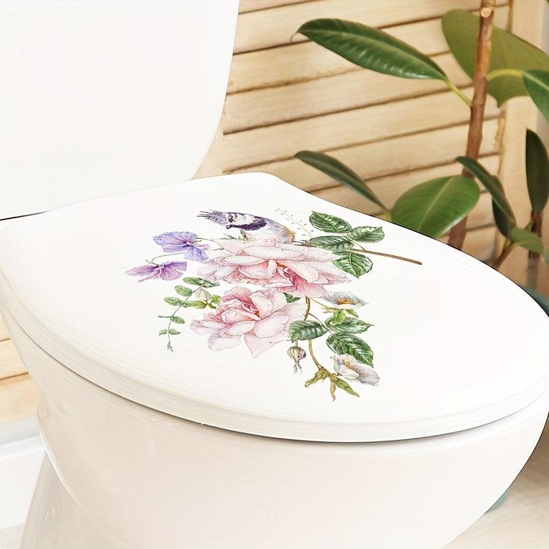 Flower Bird Pattern Toilet Lid Decal Self Adhesive Sticker