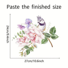 Flower Bird Pattern Toilet Lid Decal Self Adhesive Sticker