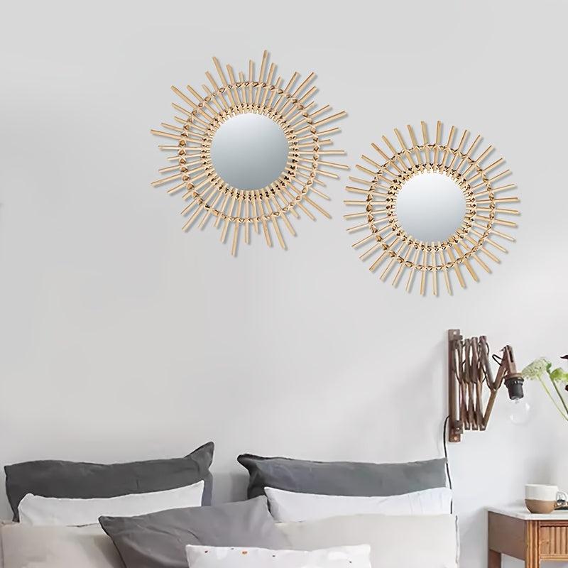 Creative Vine Weaving Round Makeup Mirror for Home Wall Decor
