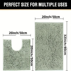 2pcs Chenille Bath Mat Set Soft and Absorbent Machine Washable U Shape Rugs