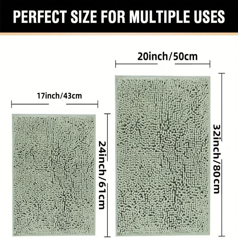 2pcs Chenille Bath Mat Set Soft and Absorbent Machine Washable U Shape Rugs