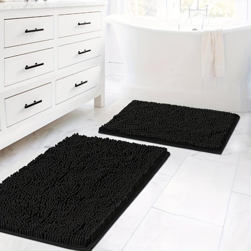2pcs Chenille Bath Mat Set Soft and Absorbent Machine Washable U Shape Rugs