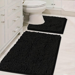 2pcs Chenille Bath Mat Set Soft and Absorbent Machine Washable U Shape Rugs