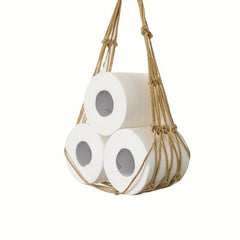 Hand Woven Toilet Tissue Storage Net Bag Wall Hanging Tissue Roll Holder