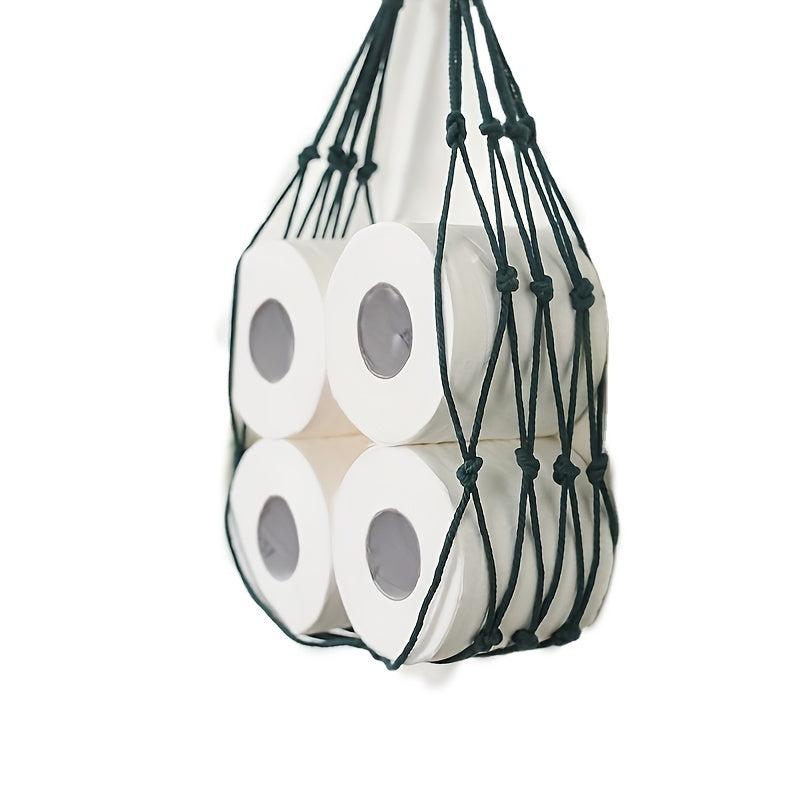 Hand Woven Toilet Tissue Storage Net Bag Wall Hanging Tissue Roll Holder