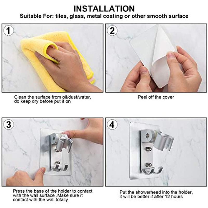 Adjustable Wall Mounted Shower Head Holder with 2 Hanger Hooks