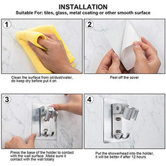Adjustable Wall Mounted Shower Head Holder with 2 Hanger Hooks