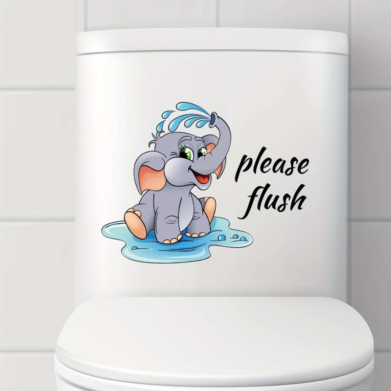 Cartoon Elephant Toilet Lid Decal Adhesive Wall Sticker