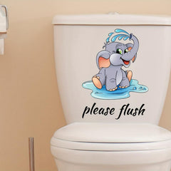 Cartoon Elephant Toilet Lid Decal Adhesive Wall Sticker