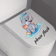 Cartoon Elephant Toilet Lid Decal Adhesive Wall Sticker