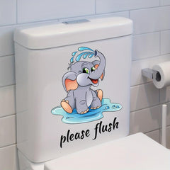 Cartoon Elephant Toilet Lid Decal Adhesive Wall Sticker
