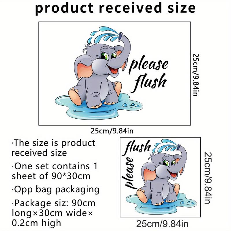Cartoon Elephant Toilet Lid Decal Adhesive Wall Sticker