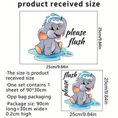 Cartoon Elephant Toilet Lid Decal Adhesive Wall Sticker