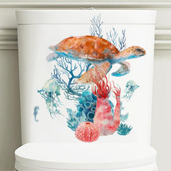 Sea Turtle Coral Toilet Lid Decal Wall Sticker