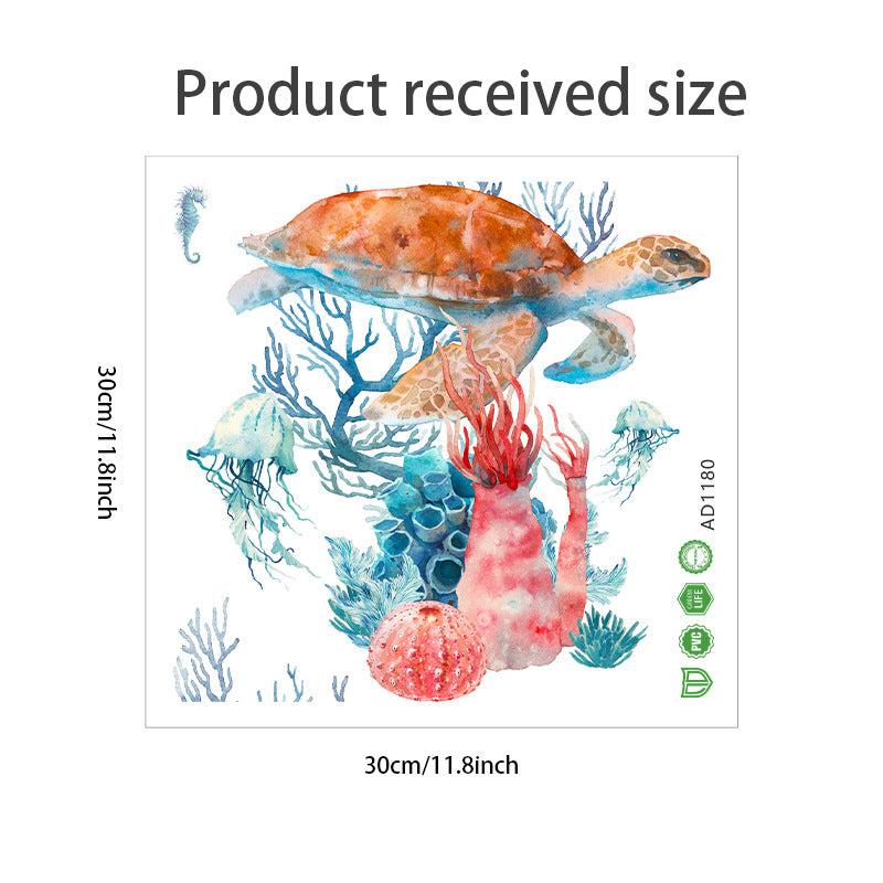 Sea Turtle Coral Toilet Lid Decal Wall Sticker