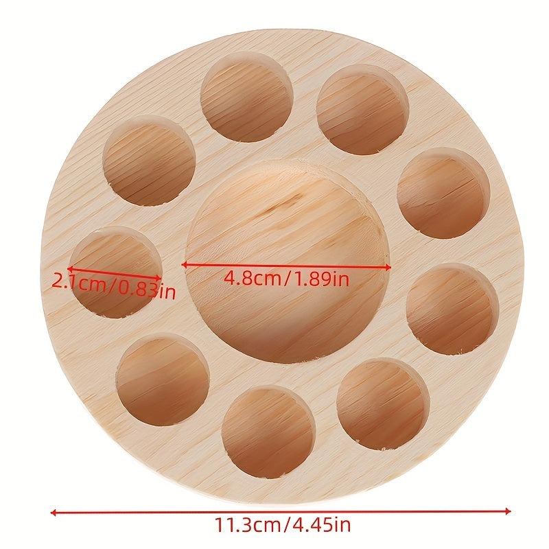 Round Wooden Essential Oil Display Stand 10 Slots Organizer Shelf