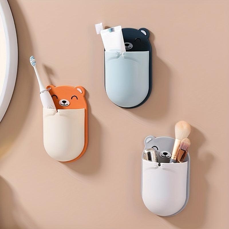Cartoon Bear Toothbrush Storage Rack Wall Mounted Shelf