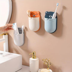 Cartoon Bear Toothbrush Storage Rack Wall Mounted Shelf