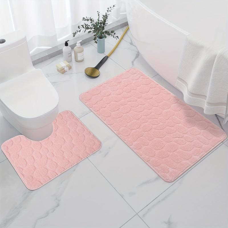 Stone Pattern Floor Mat Set - Polyester Fiber Cashmere Plush Mat