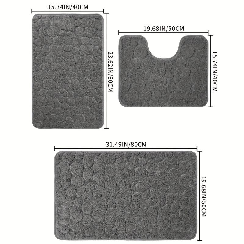 Stone Pattern Floor Mat Set - Polyester Fiber Cashmere Plush Mat
