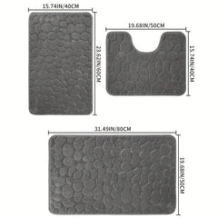 Stone Pattern Floor Mat Set - Polyester Fiber Cashmere Plush Mat