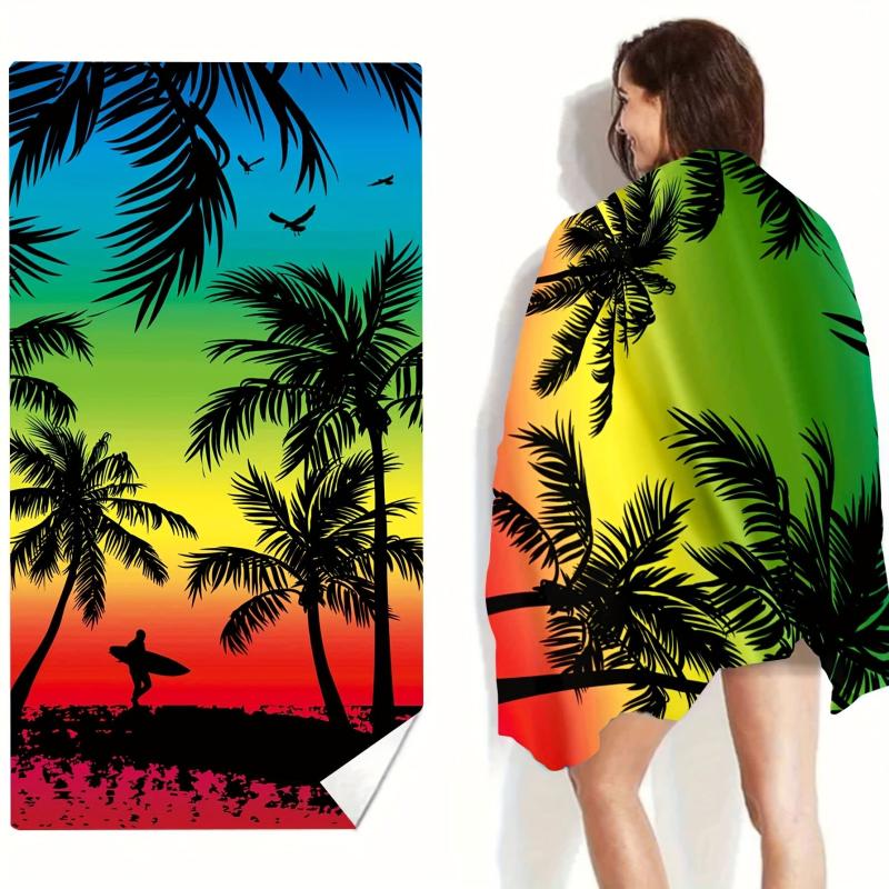 Coconut Tree Print Microfiber Beach Towel - Soft and Absorbent