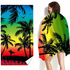 Coconut Tree Print Microfiber Beach Towel - Soft and Absorbent