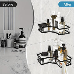 2pcs Corner Shower Storage Rack with 4 Hooks