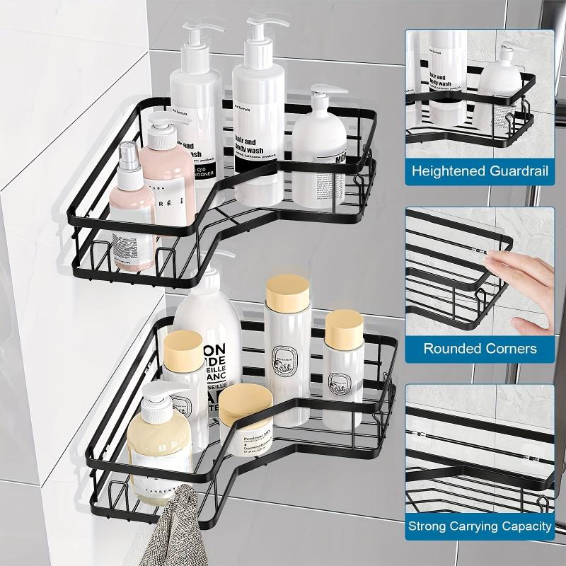 2pcs Corner Shower Storage Rack with 4 Hooks