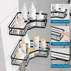 2pcs Corner Shower Storage Rack with 4 Hooks