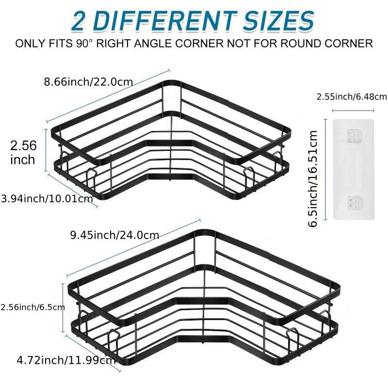 2pcs Corner Shower Storage Rack with 4 Hooks