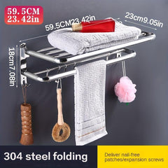 304 Stainless Steel Towel Rack Shelf with Bar, Folding Clothes Storage Towel Hol