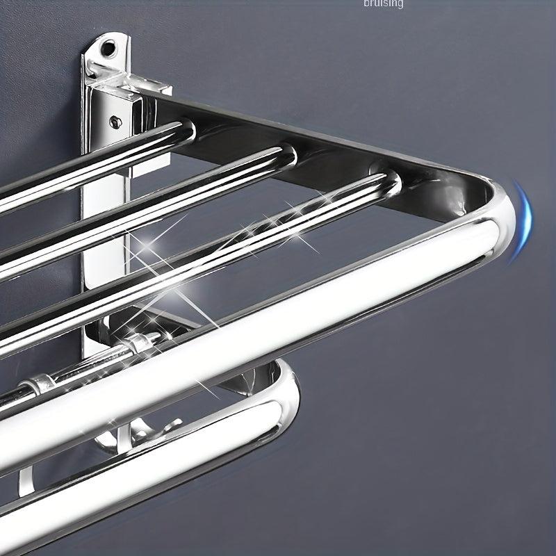 304 Stainless Steel Towel Rack Shelf with Bar, Folding Clothes Storage Towel Hol