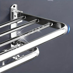 304 Stainless Steel Towel Rack Shelf with Bar, Folding Clothes Storage Towel Hol